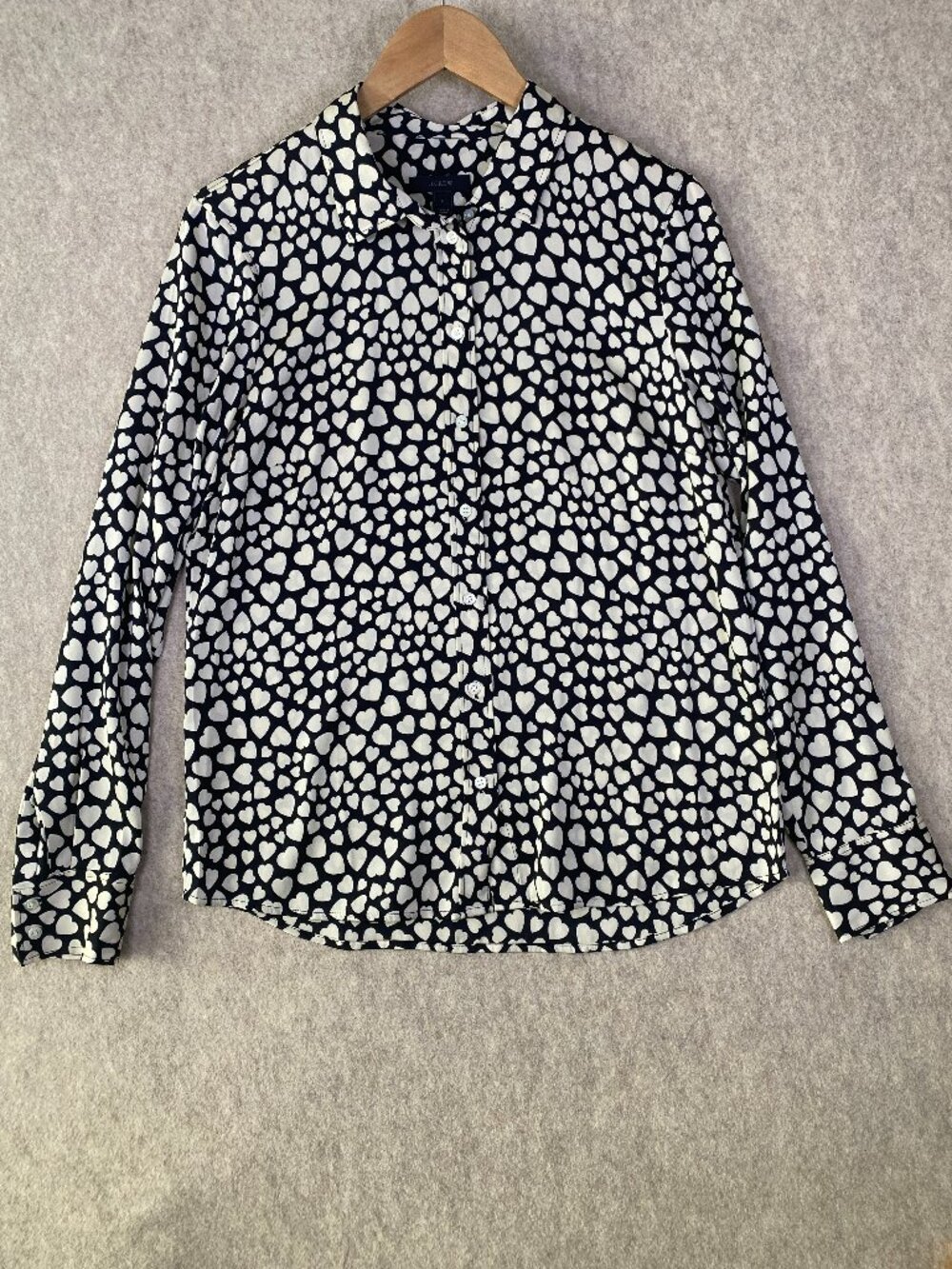 J.Crew Silk Heart Print Blouse | Black and Ivory | Size 6